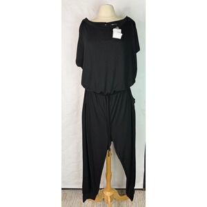 Comfortable With Stretch Black Jumpsuit With Drawstring Waist